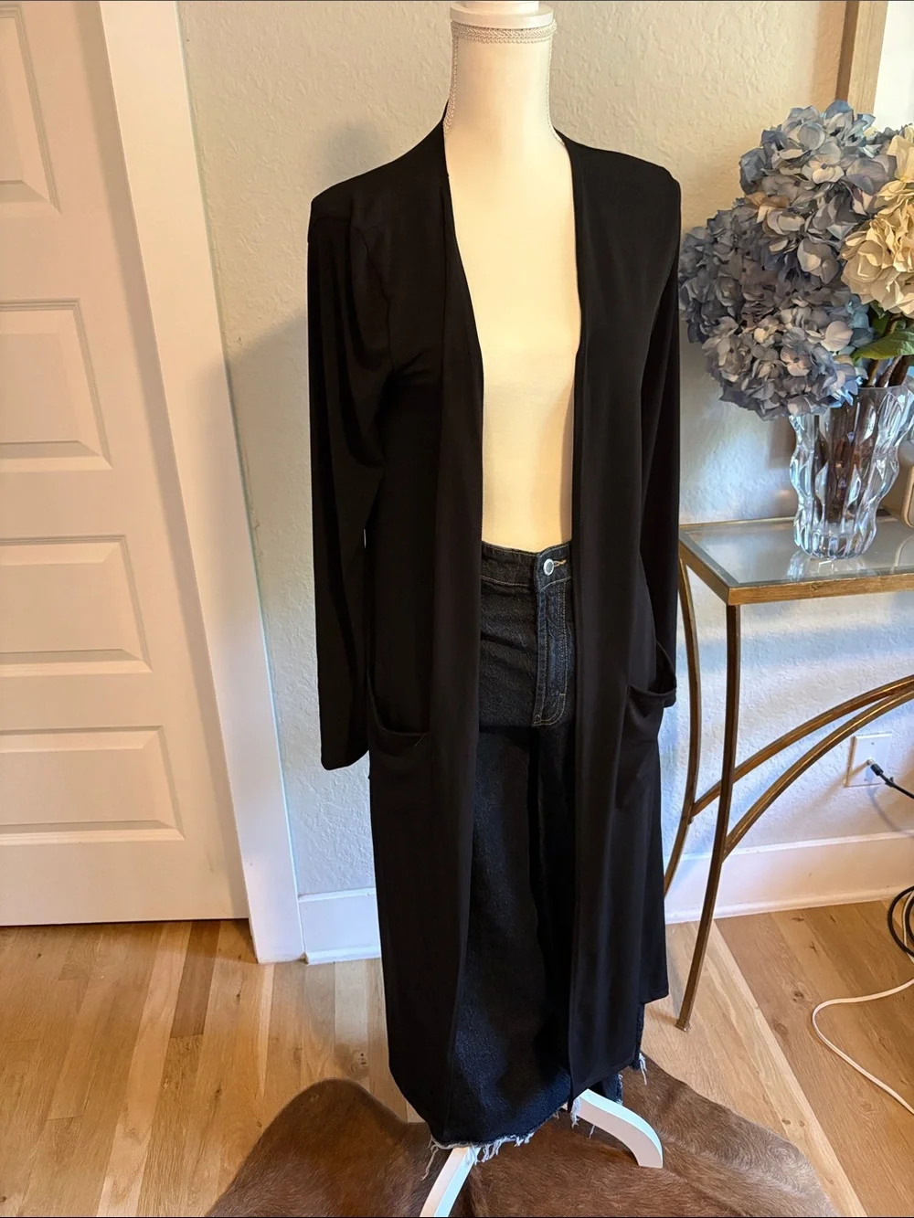 Brigitte Brianna Long Open-Front Black Women's Cardigan. Soft lightweight knit. - Picture 1 of 5